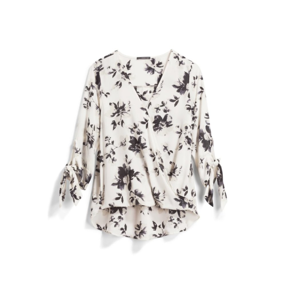 Allan Surplice Tie Sleeve High Low Blouse NWT